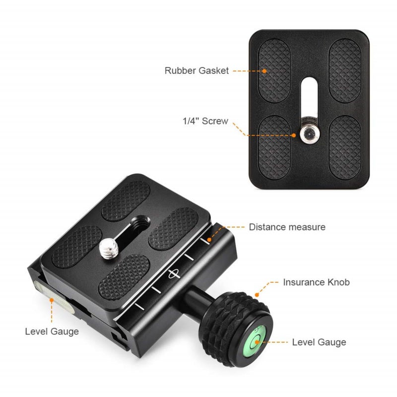 UTEBIT 50mm Arca Swiss Quick Release Plate, Aluminum QR Clamp Adapter Set with 3/8"&1/4" Screw Hole, Built-in Bubble Level Compatible with Manfrotto DSLR Camera Tripod Ball Head Monopod - Image 5
